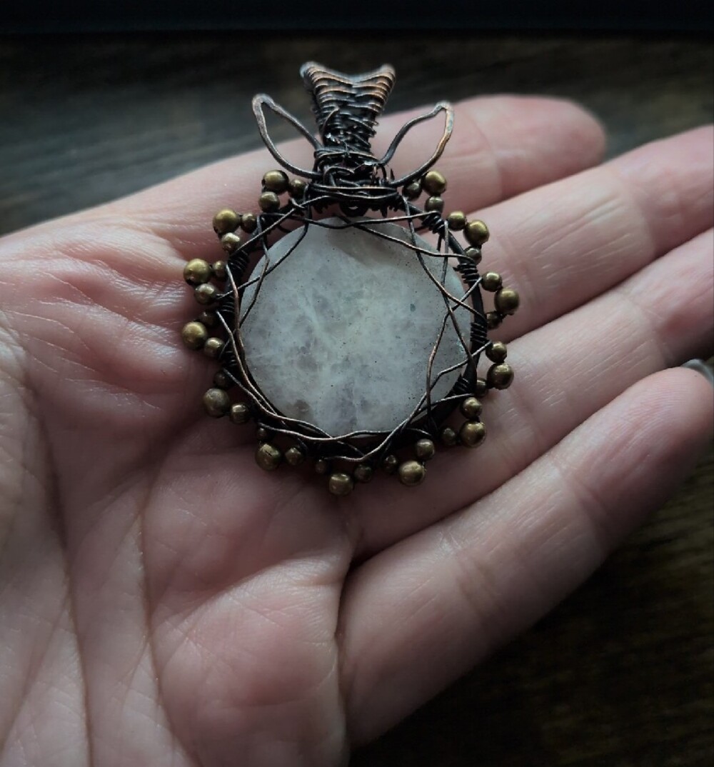 Handcrafted Moonstone Wire-Wrapped Pendant Necklace - Picture 3 of 7